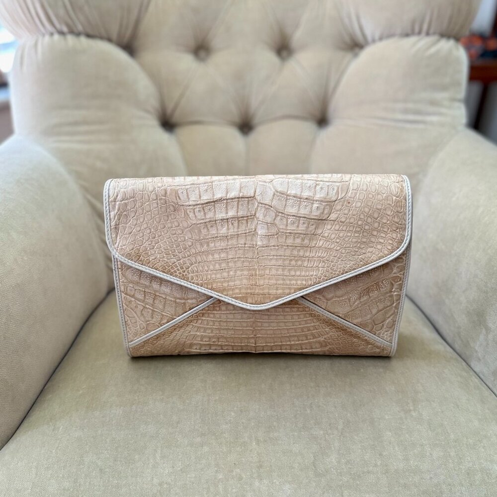 VTG Auth DONNA ELISSA Genuine Crocodile Nude Convertible Clutch Shoulder Bag - Picture 3 of 8